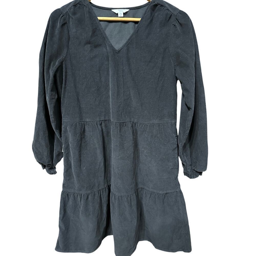 Time & Tru Dress Cotton Corduroy Tiered Pullover Black XS Peasant Cowgirl Witchy